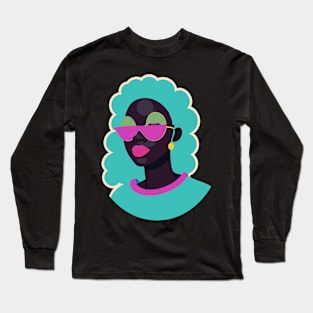 80s popart black girl, vibrant colors, face only Long Sleeve T-Shirt